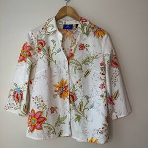 JH‎ Collectibles Floral Blouse - White, Red, Yellow Size Medium